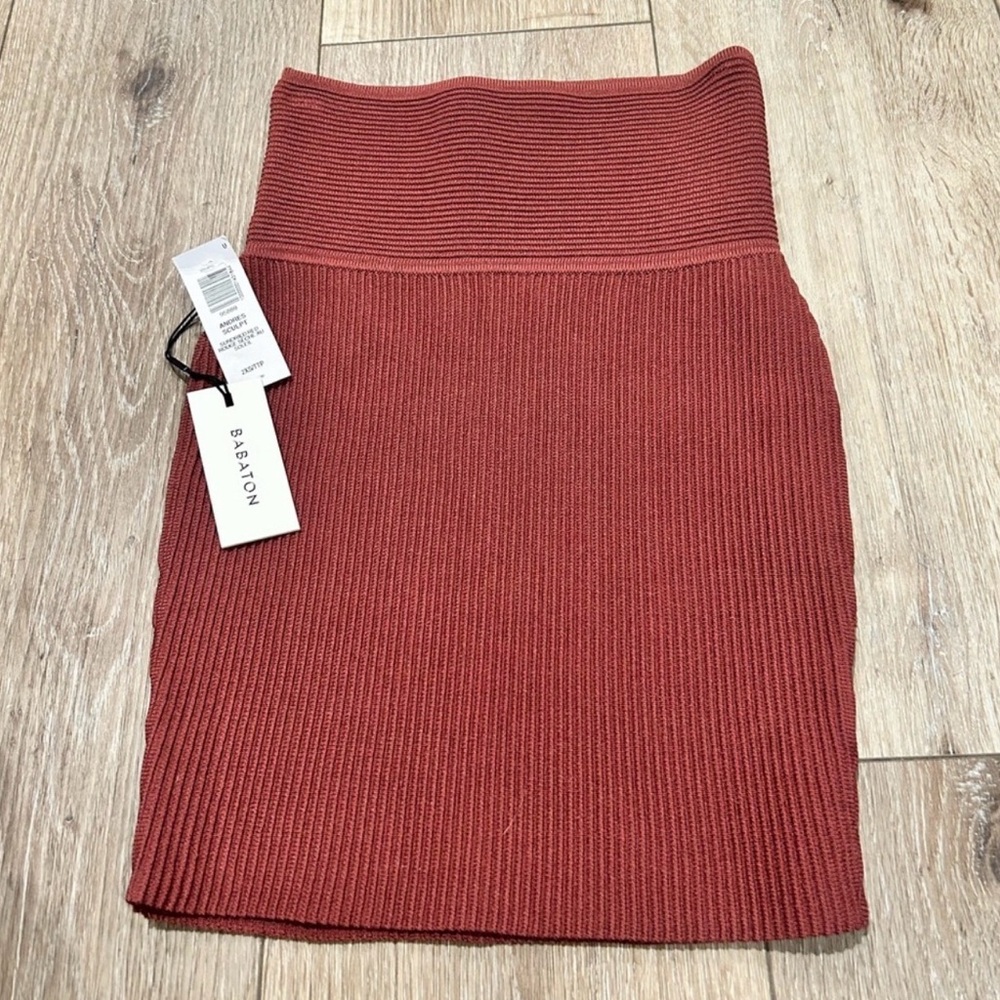 Babaton Ribbed Pencil Skirt in Deep Rust xxs nwt